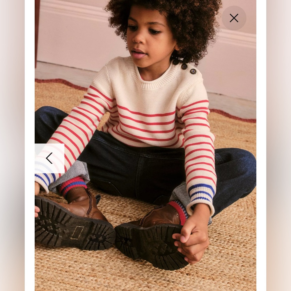 Mini Boden Kids' Nautical Stripe Neck Button Detail Sweater size 7-8 - Picture 3 of 7